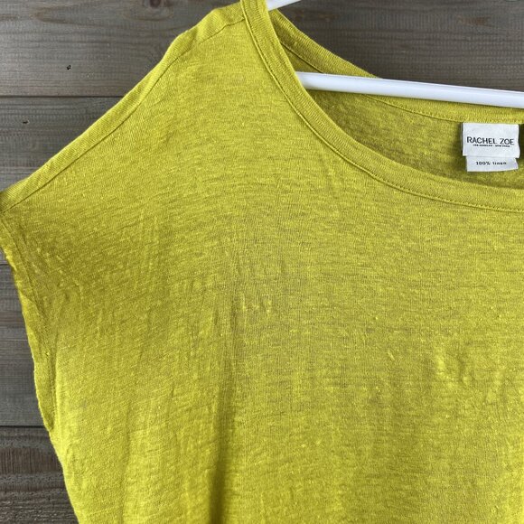 Rachel Zoe Womens Shirt Cap Sleeve Round Neck Linen Mustard Yellow Size XL - Picture 5 of 6